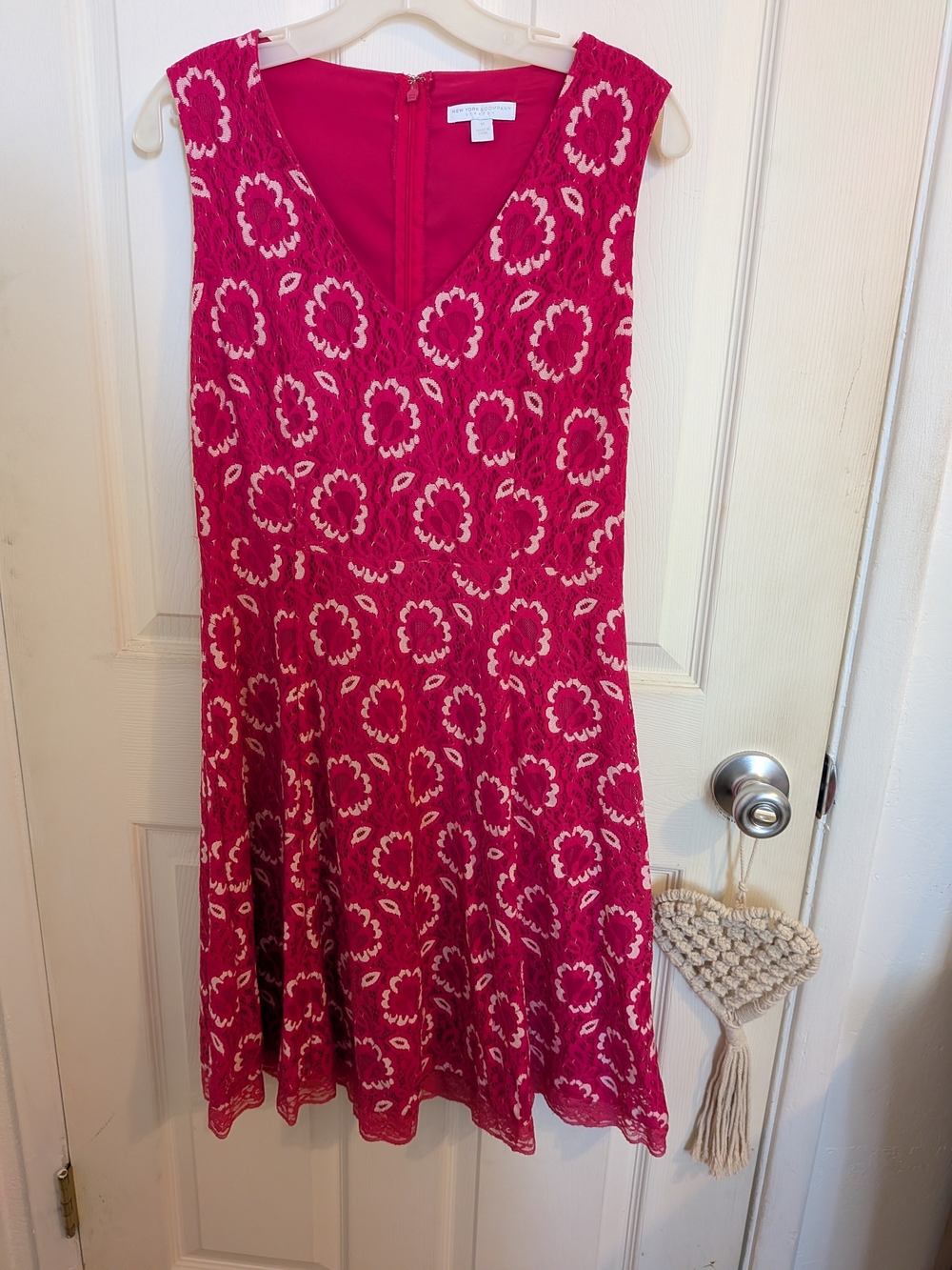 New York & Company Floral Lace Dress - Hot Pink & White